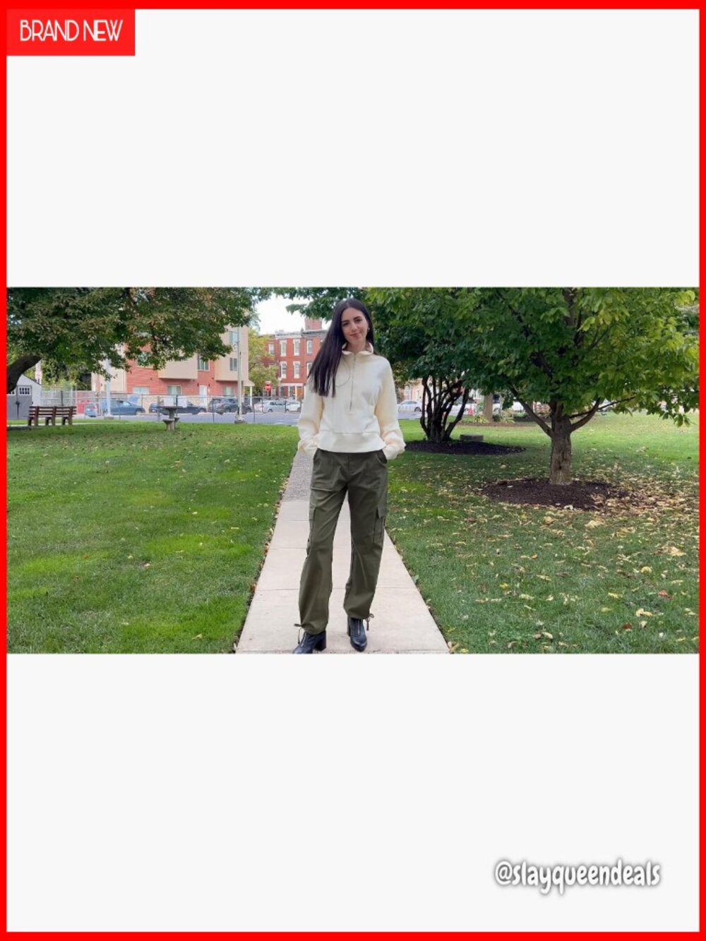 High Waisted Cargo Pants Y2K Streetwear Baggy Stretchy 6 Pockets Drawstring Cuff - Picture 6 of 7